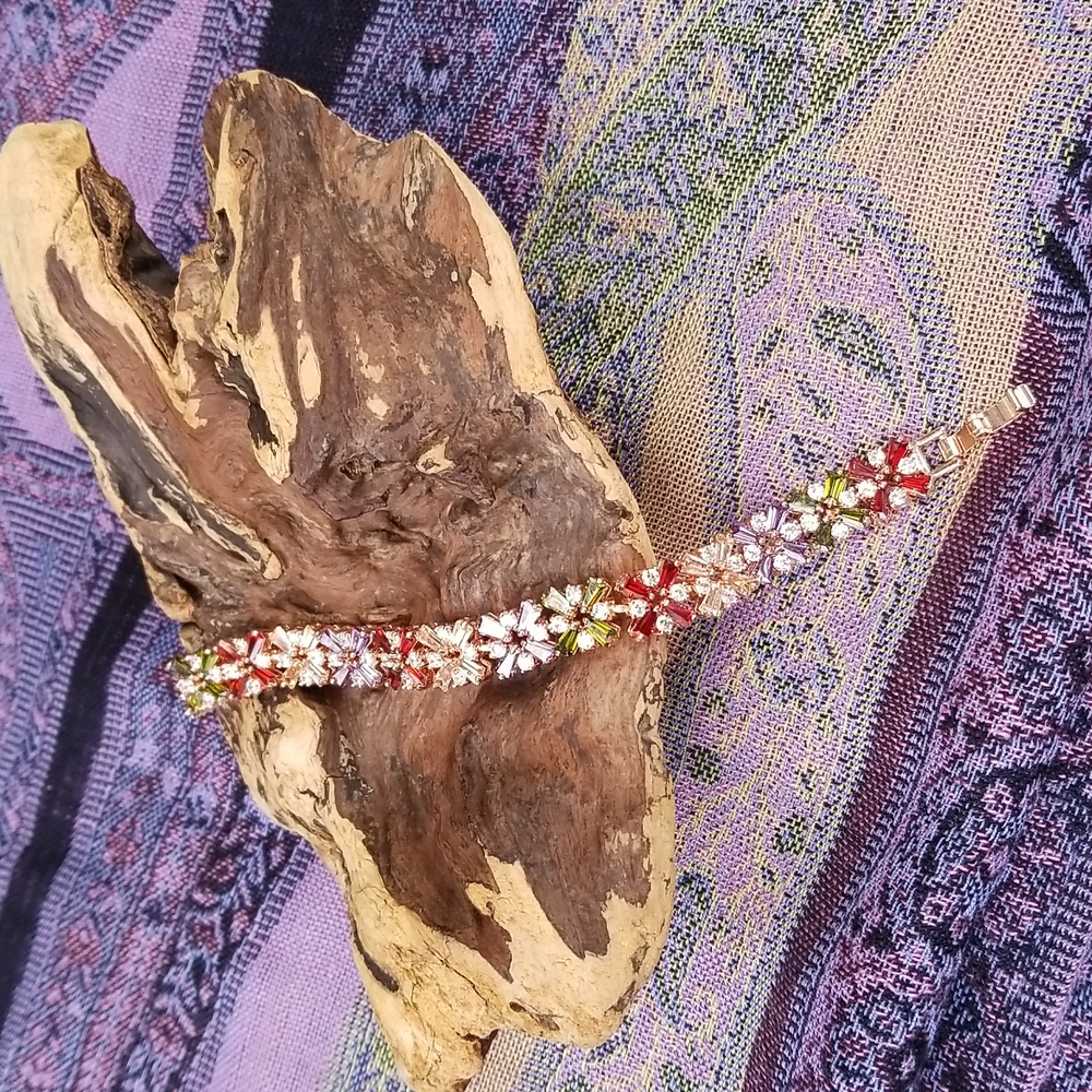 Rosegold Plated Multicolor Cubic Zirconia Gemstone Bracelet NWOT - Picture 7 of 10